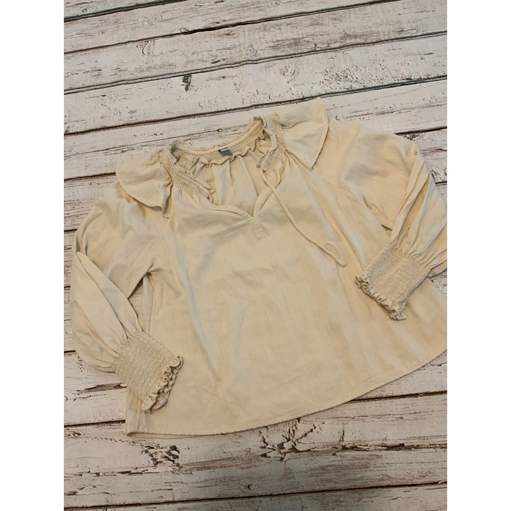 Old Navy Cream Ruffle Collar Smocked Cuff Blouse XS Long Sleeve Off White Top